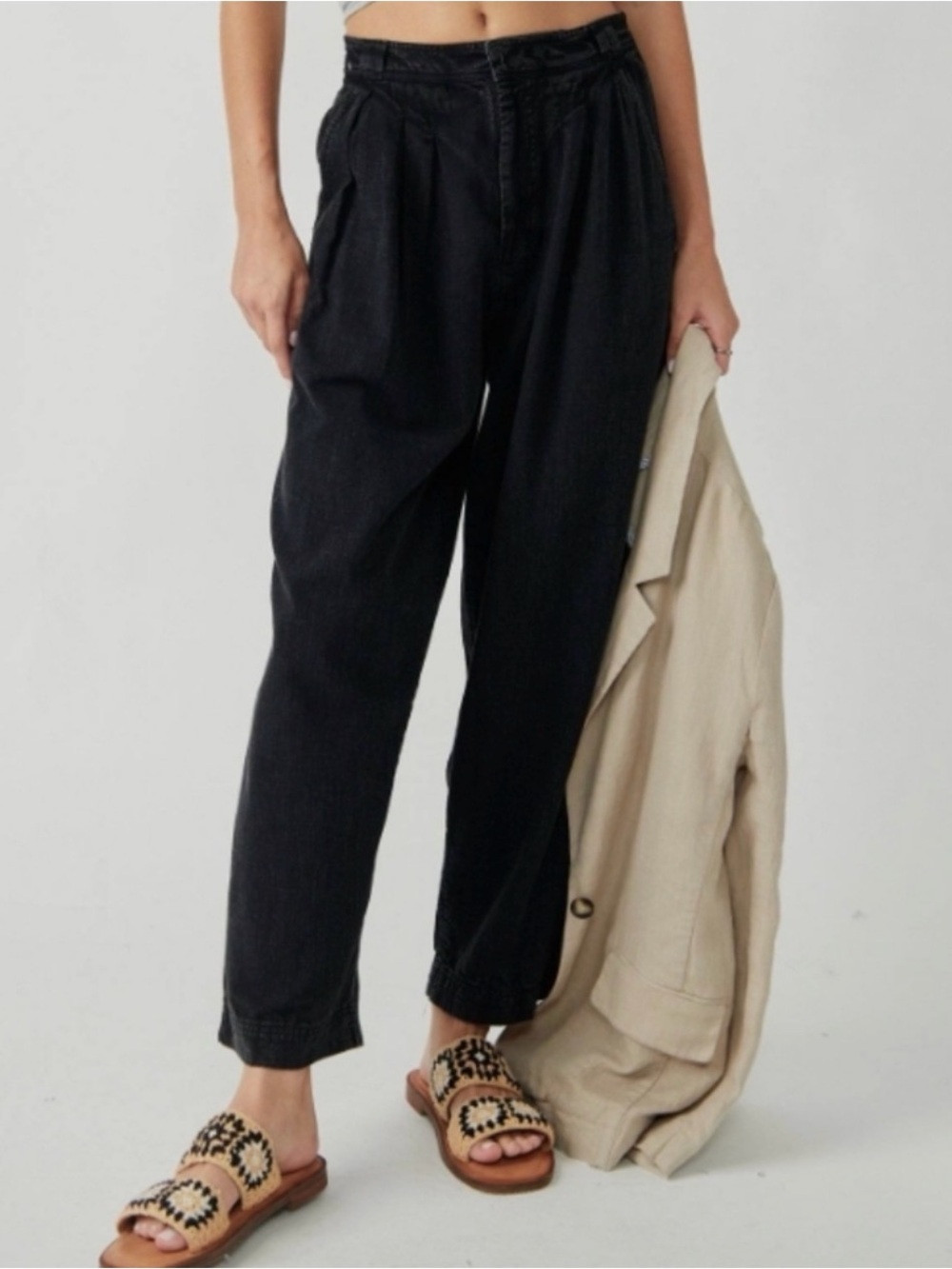 Free People Lotta Love wide Leg Size 12 Black Pant